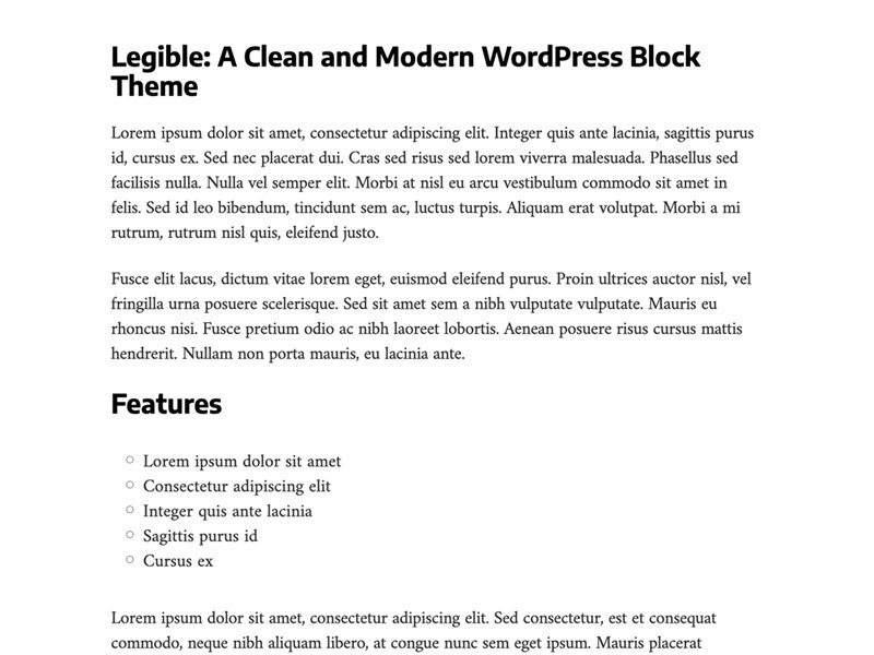 Legible minimal WordPress theme