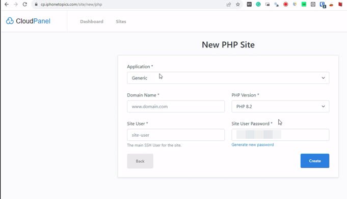 CloudPanel add PHP site