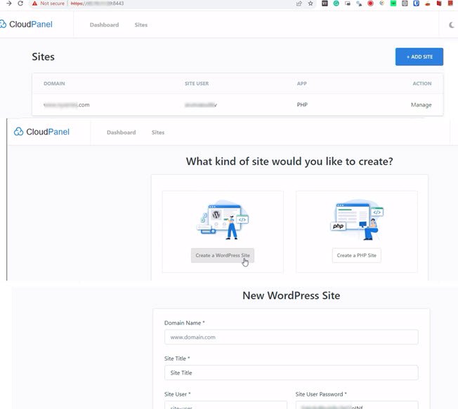 CloudPanel create WordPress
